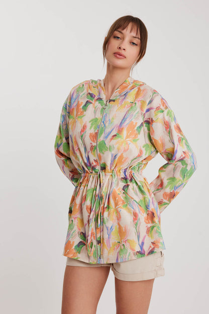 SLIM JACKET WITH FLOWER PATTERNED WAIST CURL