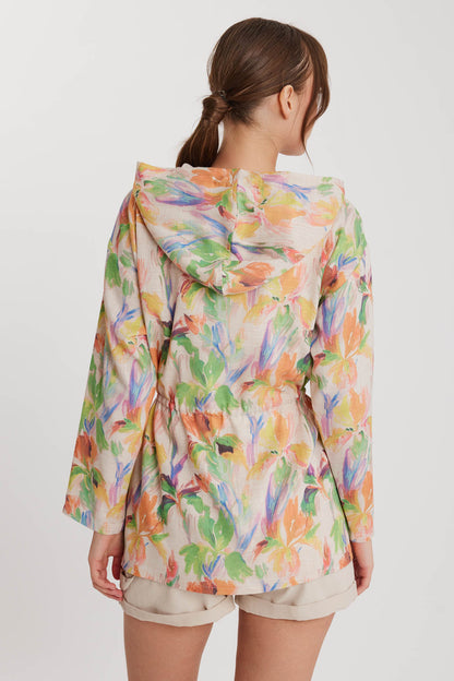 SLIM JACKET WITH FLOWER PATTERNED WAIST CURL