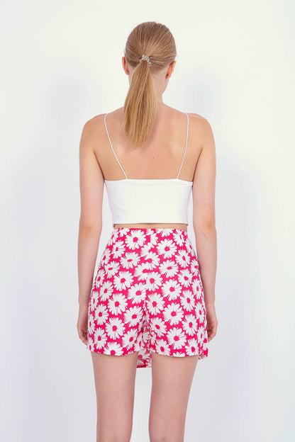 FLORAL PATTERNED SHORTS SKIRT WITH FRONT BUTTON