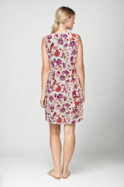 SLEEVELESS LINEN DRESS WITH FLOWER PATTERN