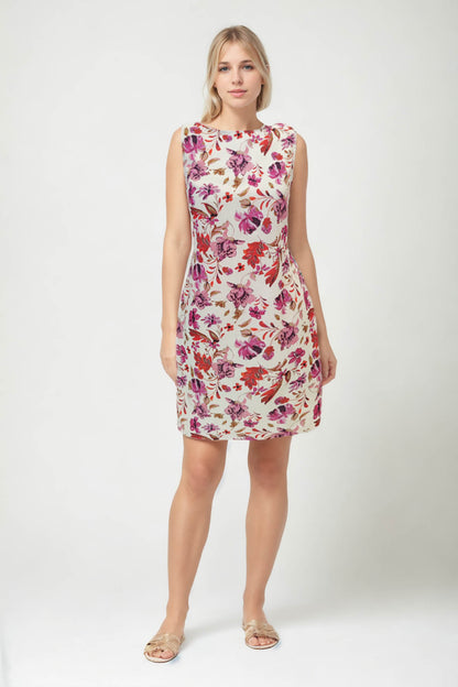 SLEEVELESS LINEN DRESS WITH FLOWER PATTERN