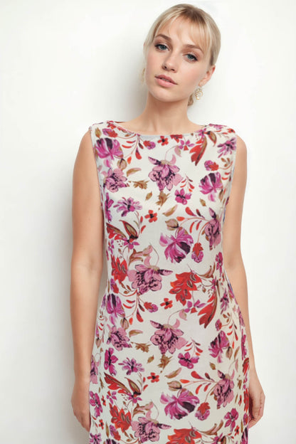 SLEEVELESS LINEN DRESS WITH FLOWER PATTERN