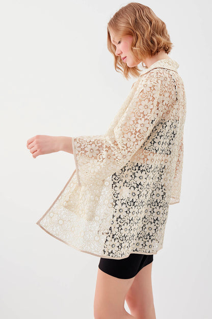 FLORAL PATTERNED TRANSPARENT CARDIGAN