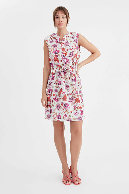FLORAL WAIST RUCKLING DRESS