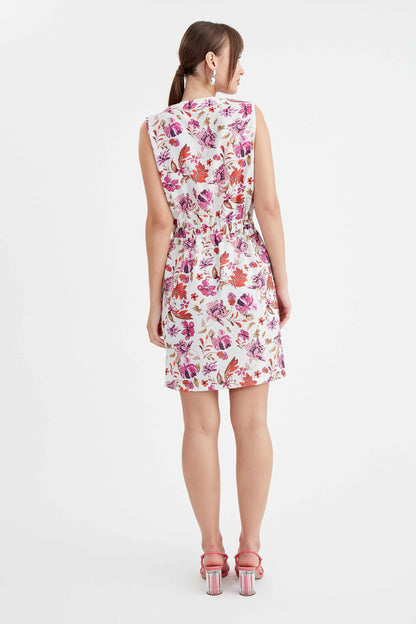 FLORAL WAIST RUCKLING DRESS