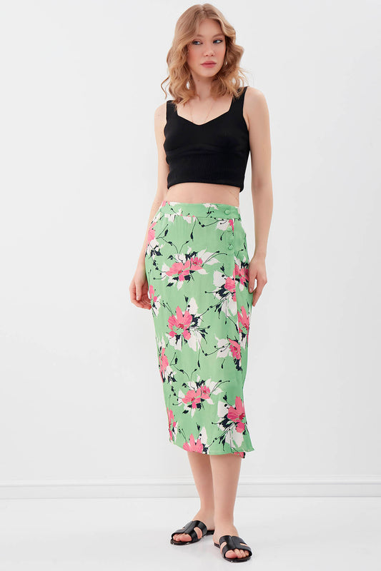 FLORAL MIDI-SIZE SATIN SKIRT