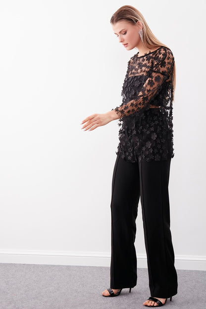 FLOWER PATTERN TRANSPARENT BLOUSE