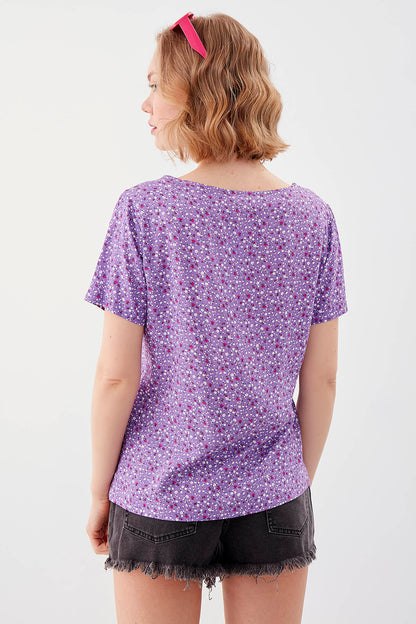 FLORAL V COLLAR BLOUSE