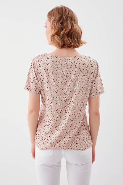 FLORAL V COLLAR BLOUSE