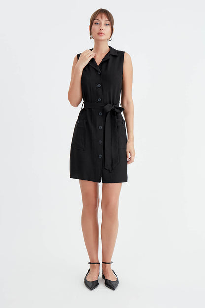 DOUBLE POCKET BUTTON BELT DRESS