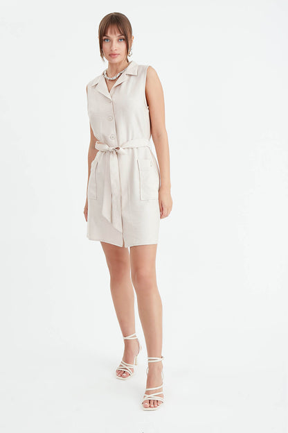 DOUBLE POCKET BUTTON BELT DRESS
