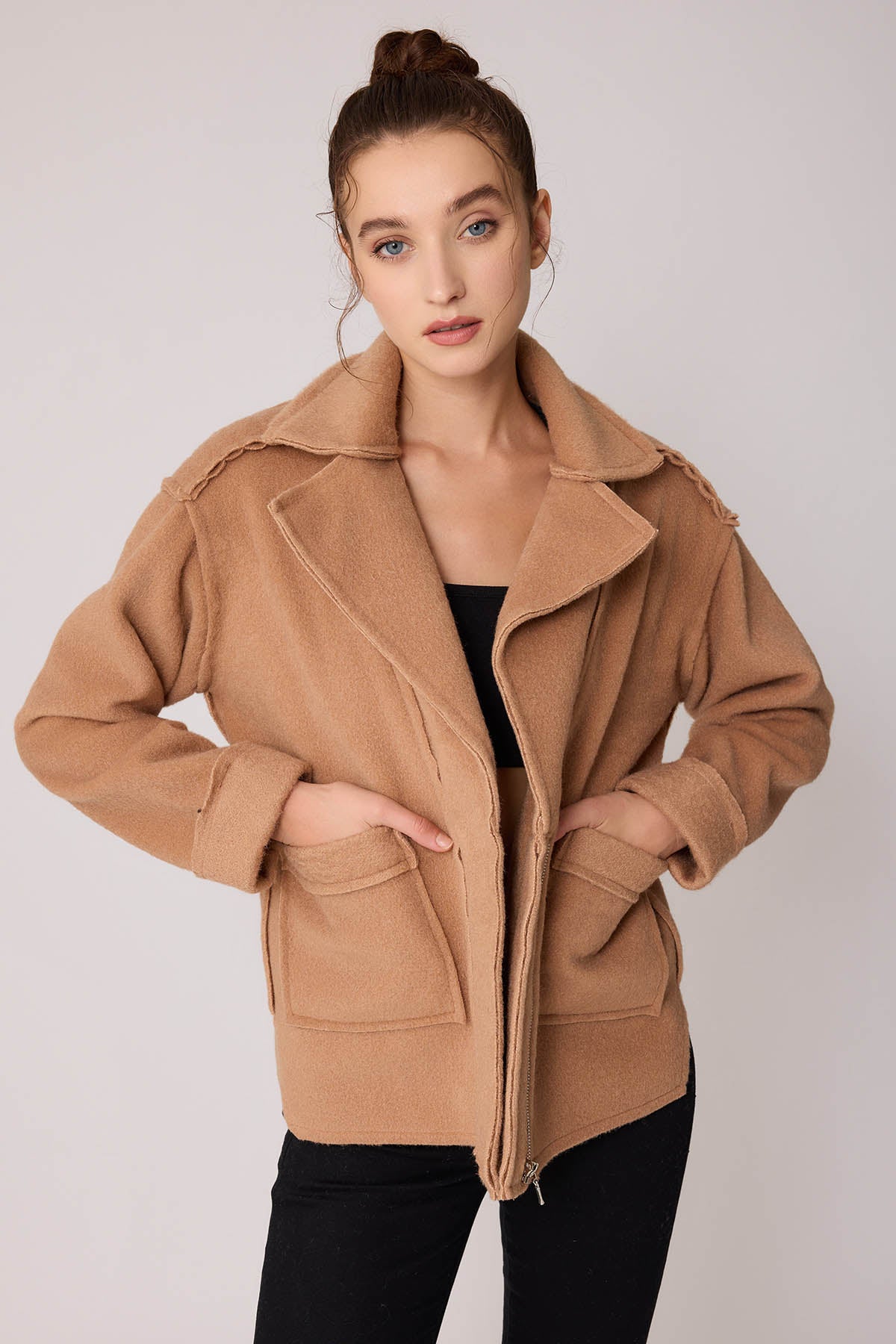 REVERSE STITCH JACKET WITH DUAL POCKET ZIPPERS