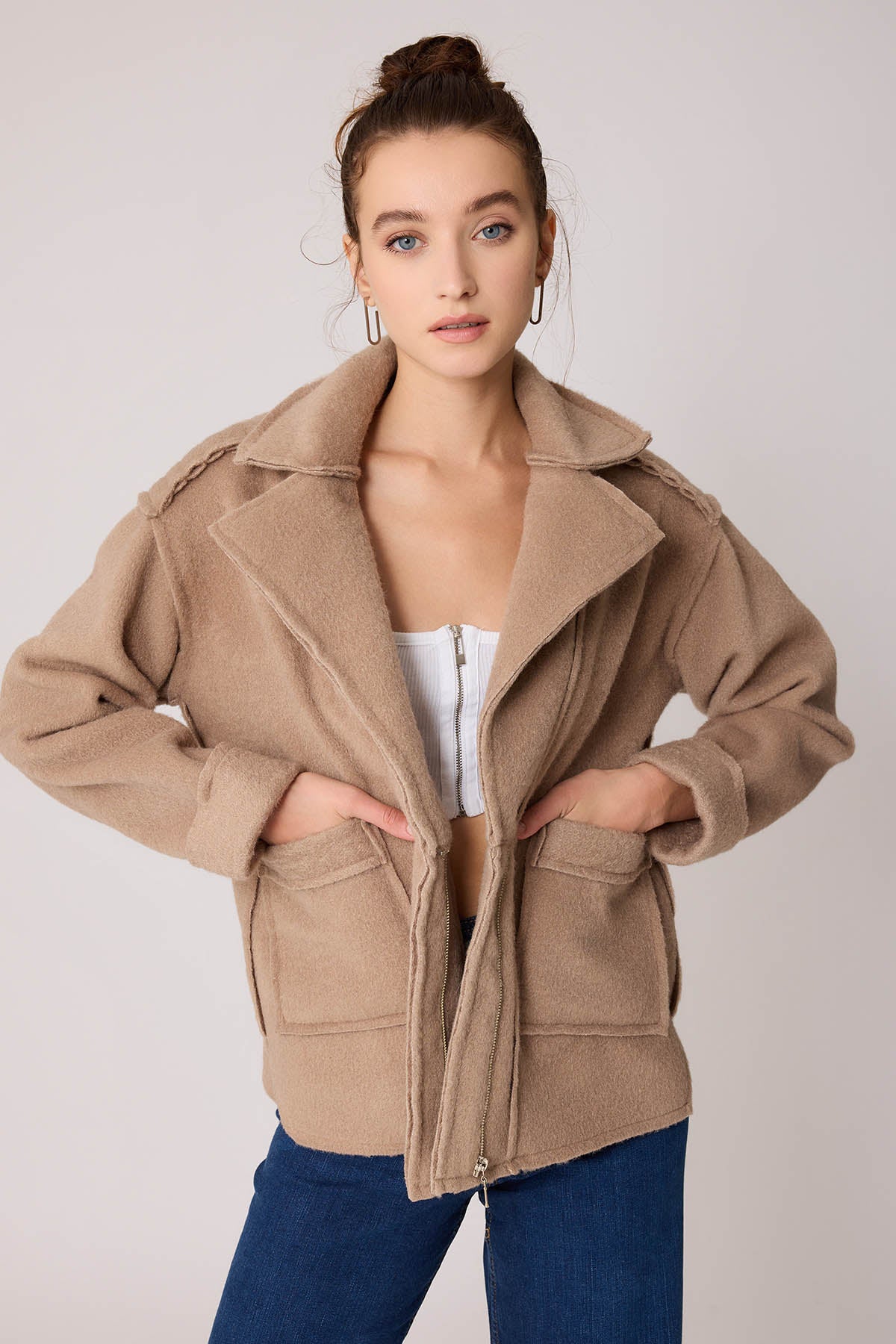 REVERSE STITCH JACKET WITH DUAL POCKET ZIPPERS