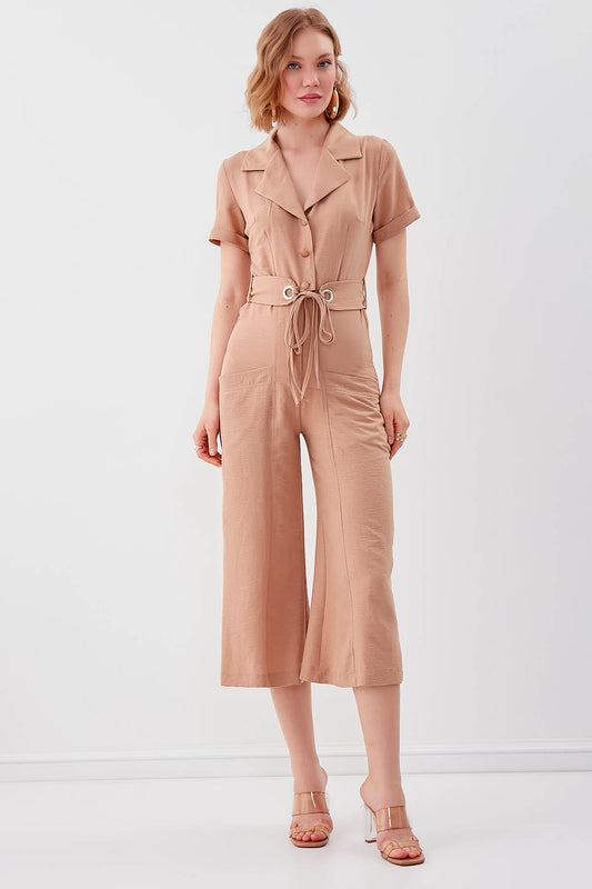 SHORT SLEEVE OVERALLS WITH BELT & DOUBLE POCKETS
