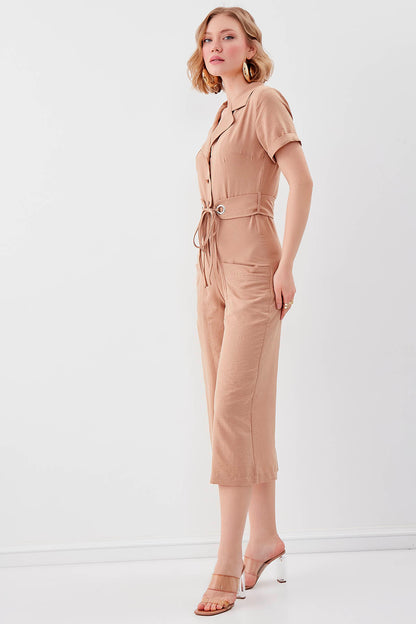 SHORT SLEEVE OVERALLS WITH BELT & DOUBLE POCKETS