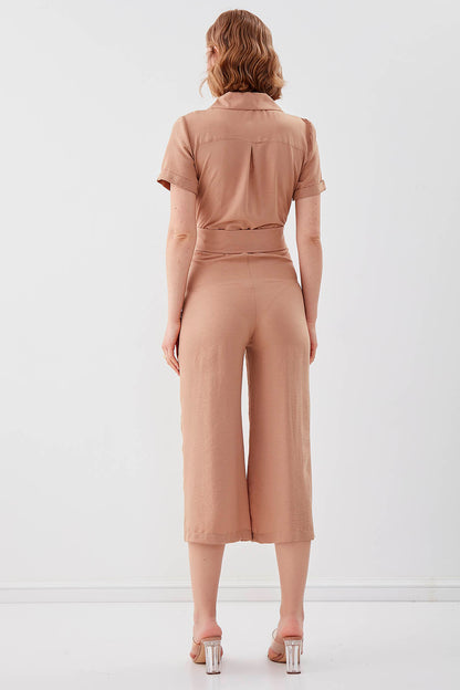 SHORT SLEEVE OVERALLS WITH BELT & DOUBLE POCKETS