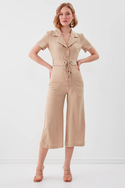 SHORT SLEEVE OVERALLS WITH BELT & DOUBLE POCKETS