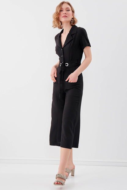 SHORT SLEEVE OVERALLS WITH BELT & DOUBLE POCKETS