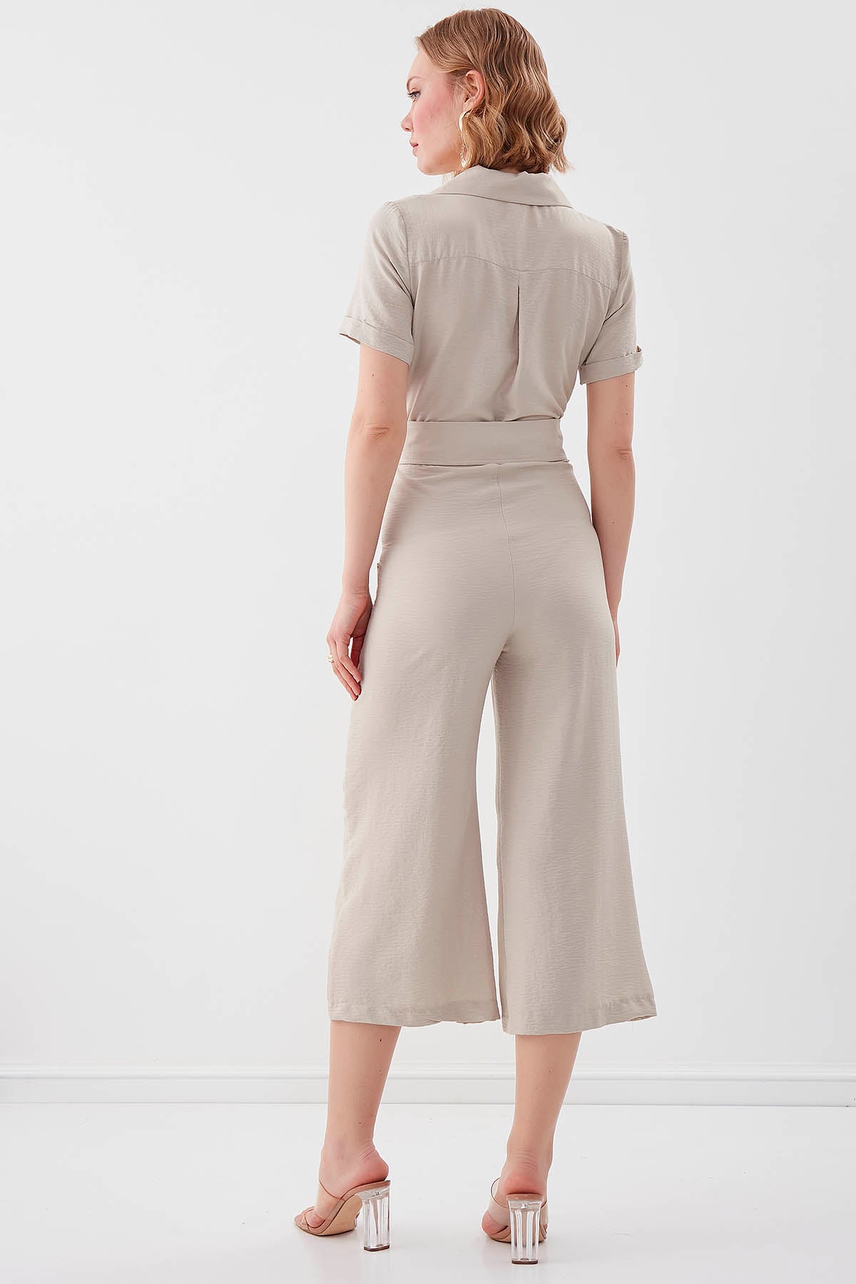 SHORT SLEEVE OVERALLS WITH BELT & DOUBLE POCKETS