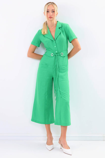 SHORT SLEEVE OVERALLS WITH BELT & DOUBLE POCKETS