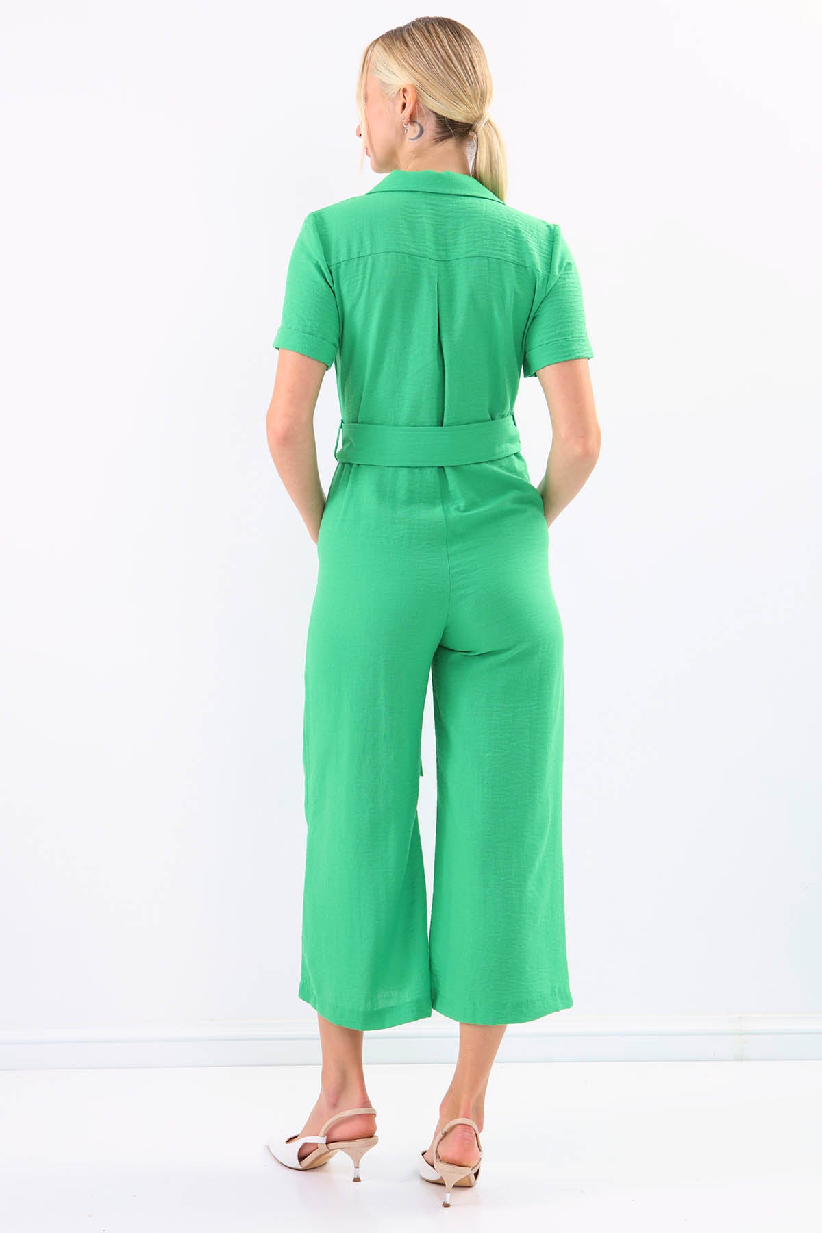 SHORT SLEEVE OVERALLS WITH BELT & DOUBLE POCKETS