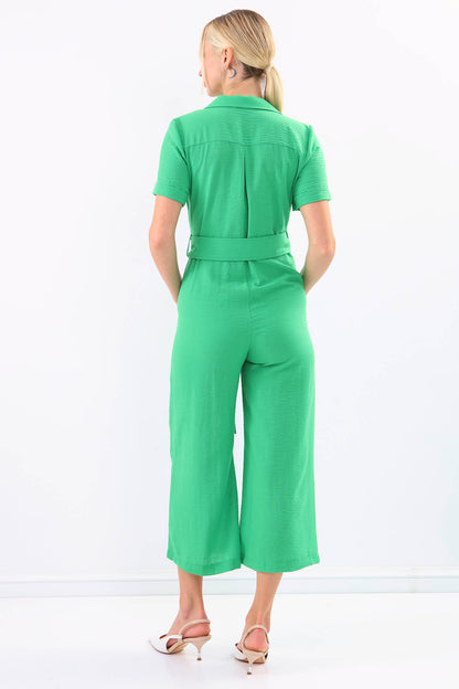 SHORT SLEEVE OVERALLS WITH BELT & DOUBLE POCKETS