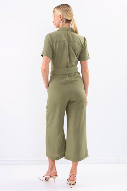 SHORT SLEEVE OVERALLS WITH BELT & DOUBLE POCKETS