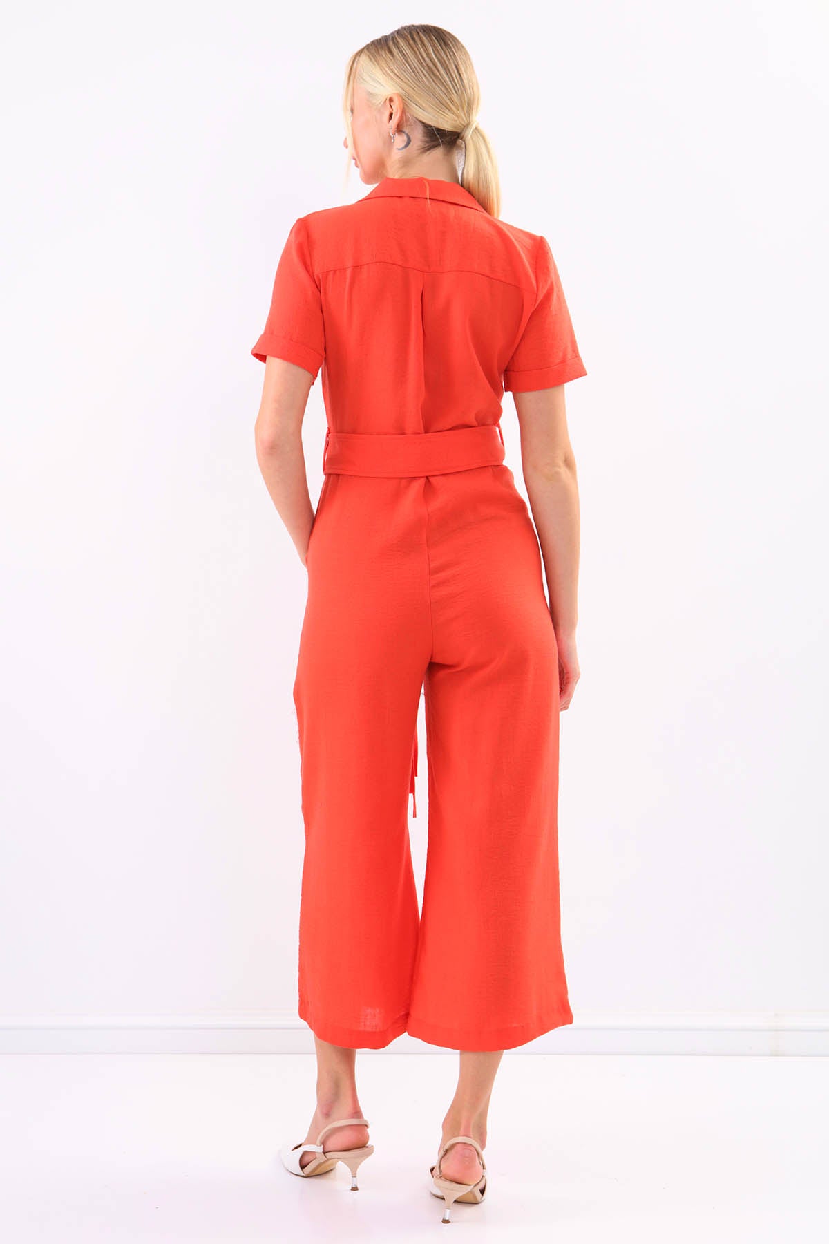 SHORT SLEEVE OVERALLS WITH BELT & DOUBLE POCKETS