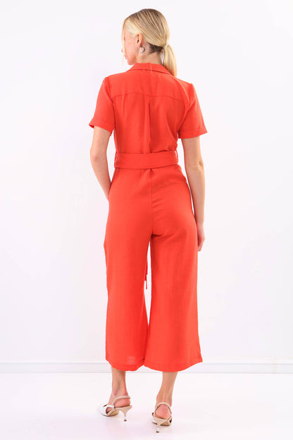 SHORT SLEEVE OVERALLS WITH BELT & DOUBLE POCKETS
