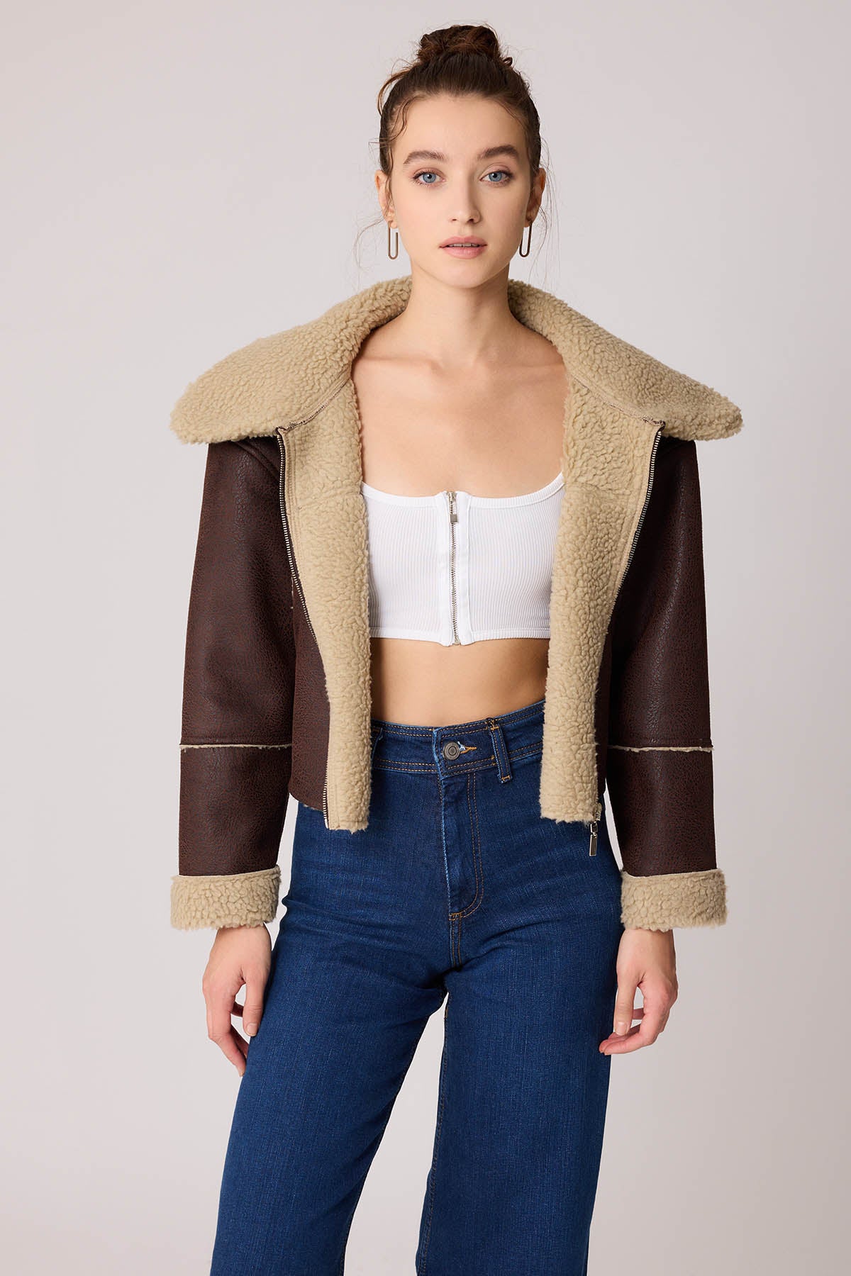 DUAL POCKET FAUX LEATHER BIKER JACKET