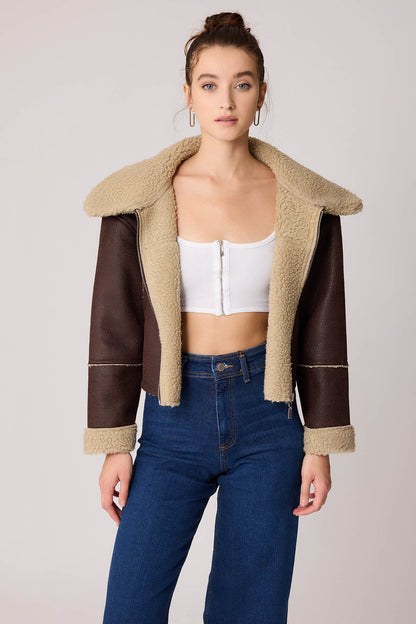 DUAL POCKET FAUX LEATHER BIKER JACKET