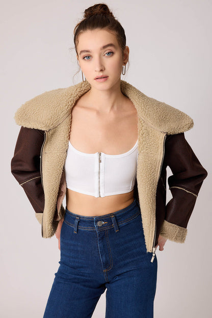 DUAL POCKET FAUX LEATHER BIKER JACKET