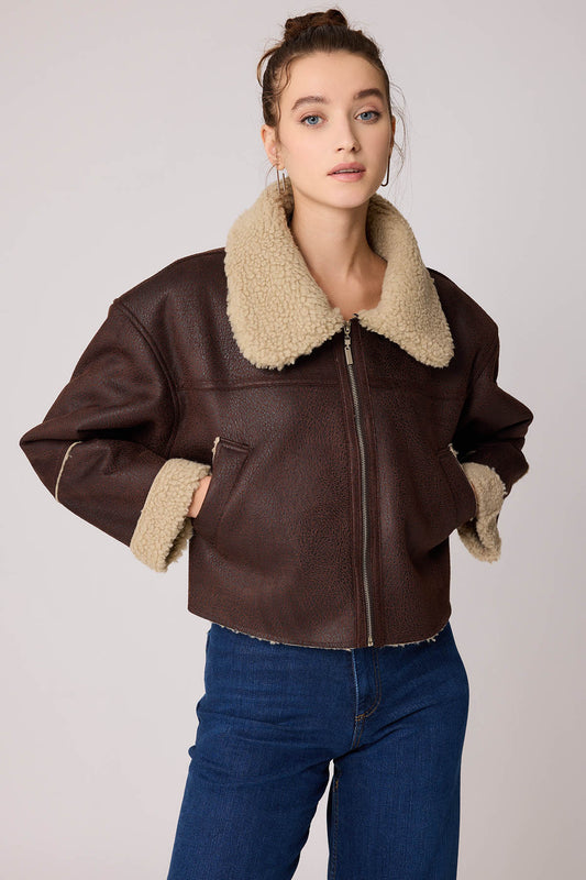 DUAL POCKET FAUX LEATHER BIKER JACKET