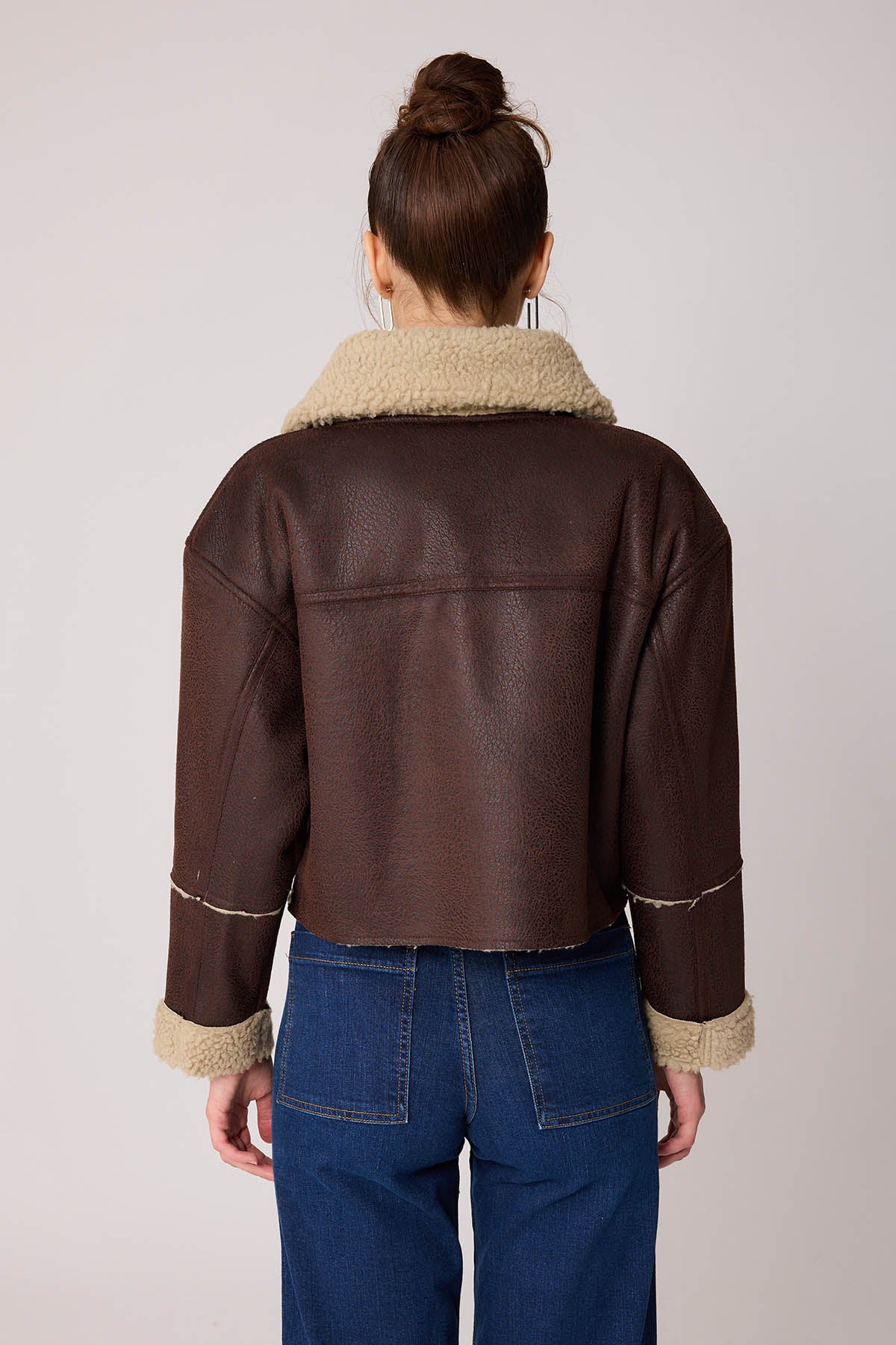 DUAL POCKET FAUX LEATHER BIKER JACKET