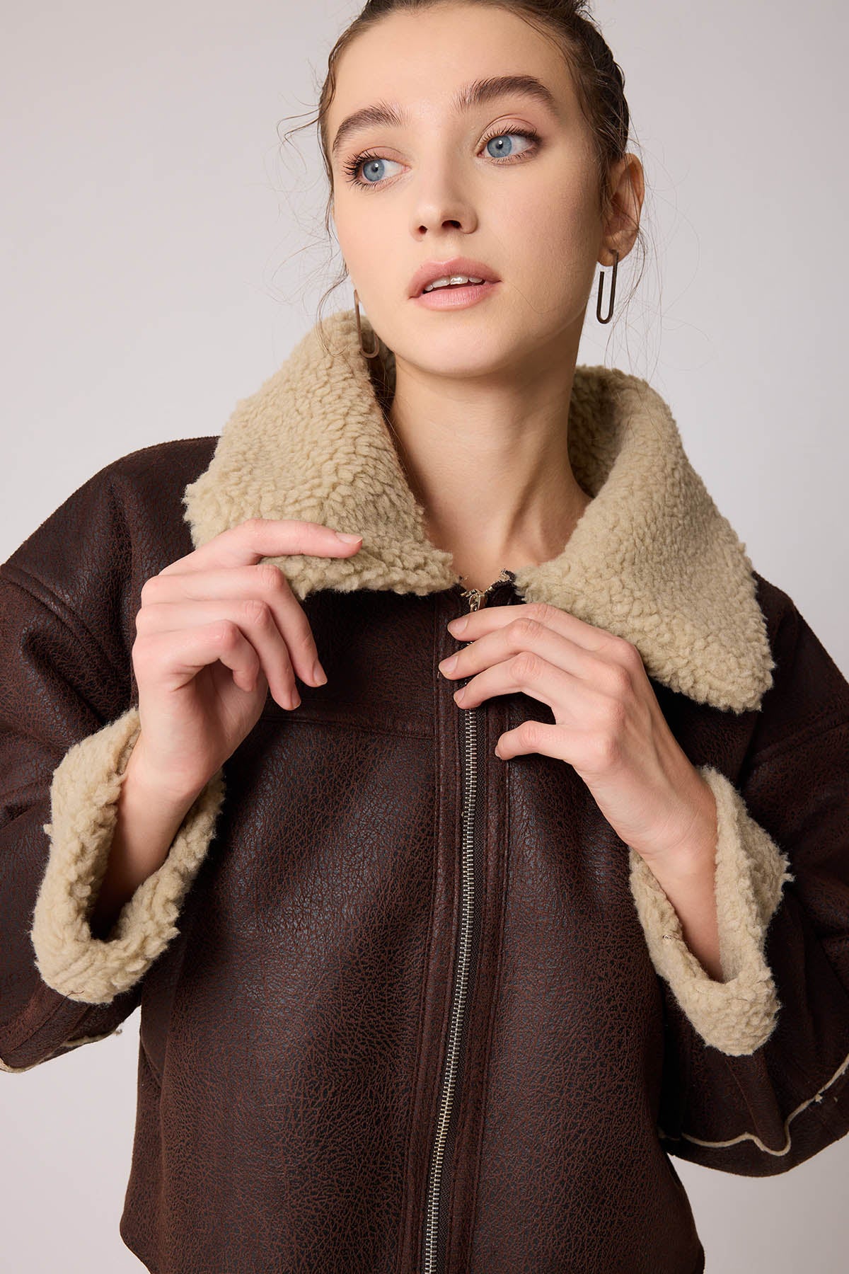 DUAL POCKET FAUX LEATHER BIKER JACKET