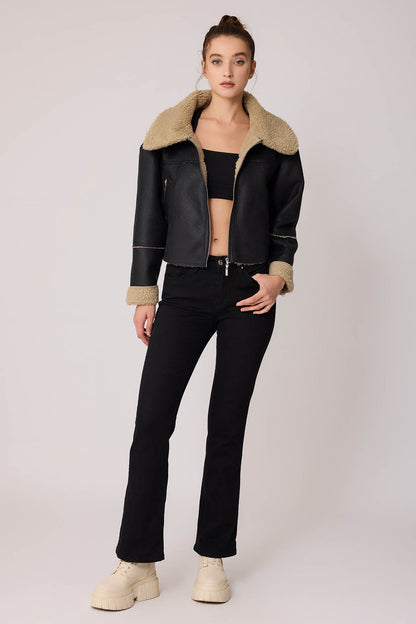 DUAL POCKET FAUX LEATHER BIKER JACKET