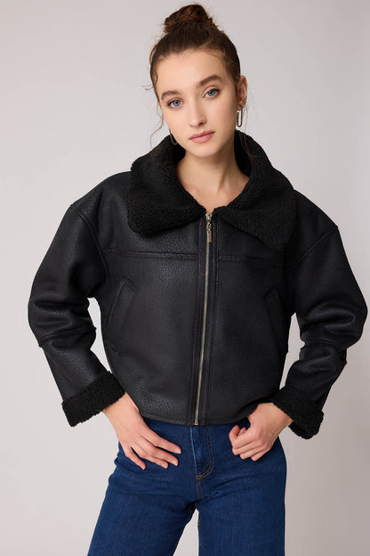 DUAL POCKET FAUX LEATHER BIKER JACKET