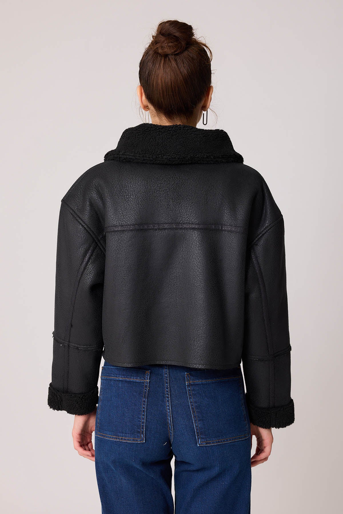 DUAL POCKET FAUX LEATHER BIKER JACKET