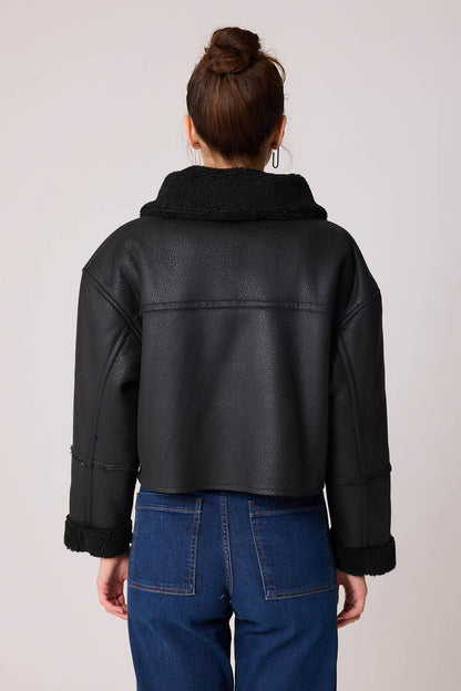 DUAL POCKET FAUX LEATHER BIKER JACKET