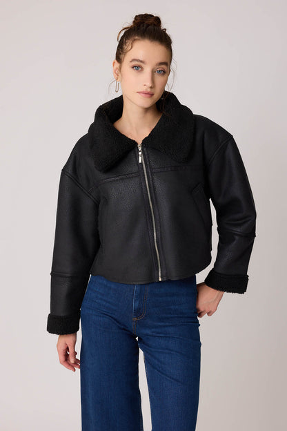 DUAL POCKET FAUX LEATHER BIKER JACKET
