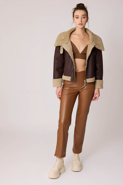 DUAL-POCKET FAUX LEATHER BIKER JACKET