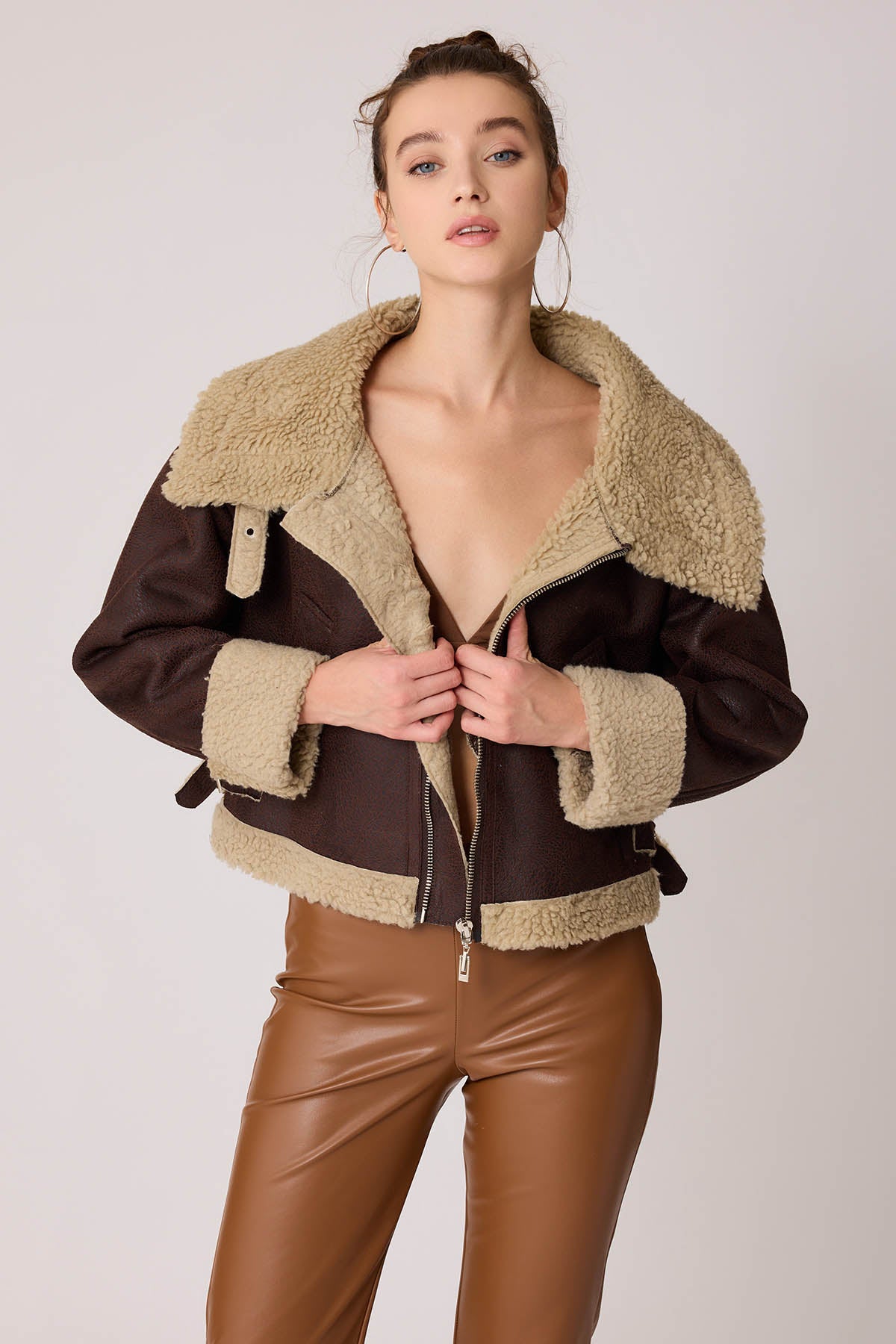 DUAL-POCKET FAUX LEATHER BIKER JACKET