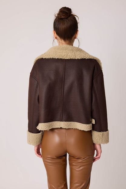 DUAL-POCKET FAUX LEATHER BIKER JACKET