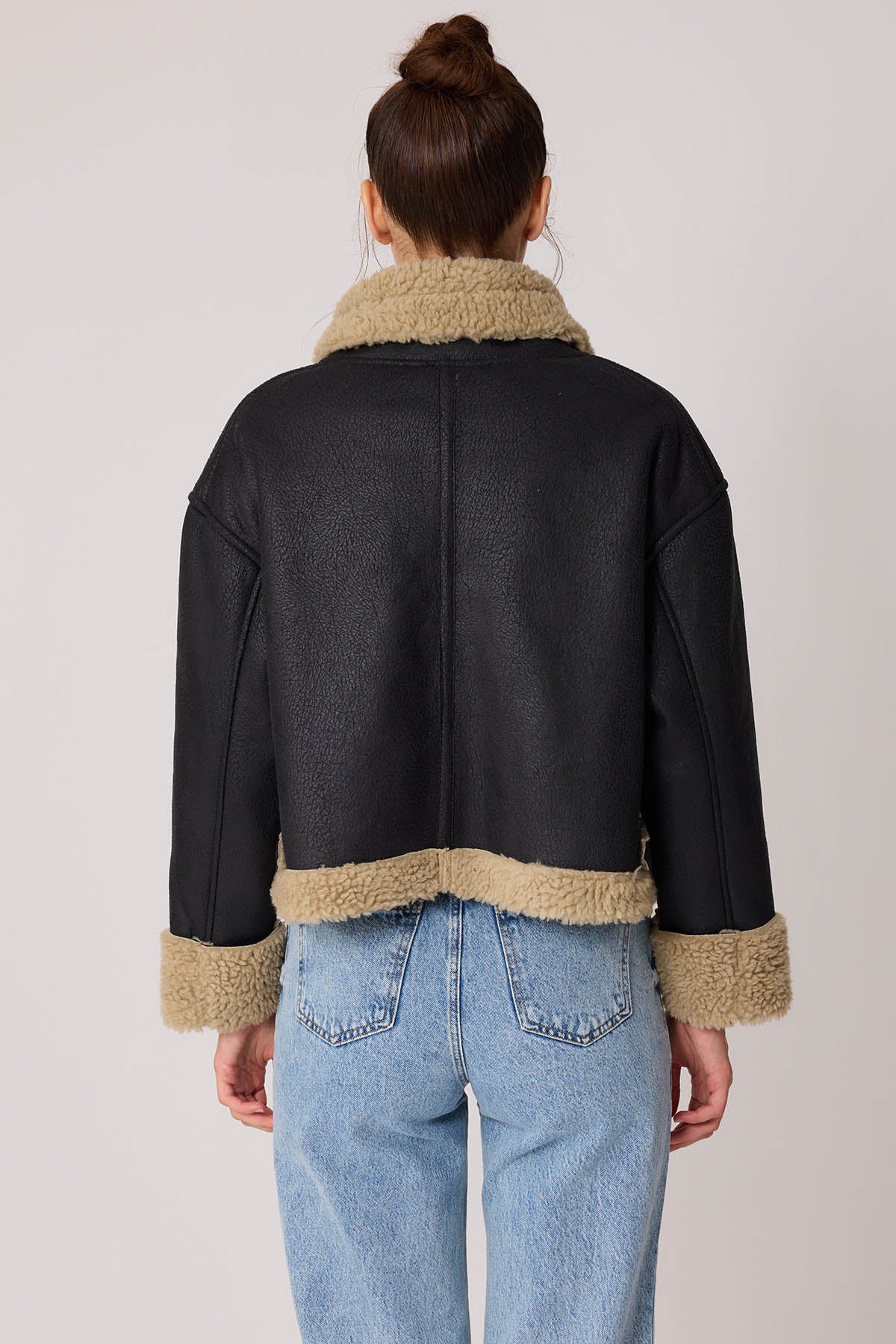 DUAL-POCKET FAUX LEATHER BIKER JACKET