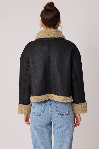 DUAL-POCKET FAUX LEATHER BIKER JACKET