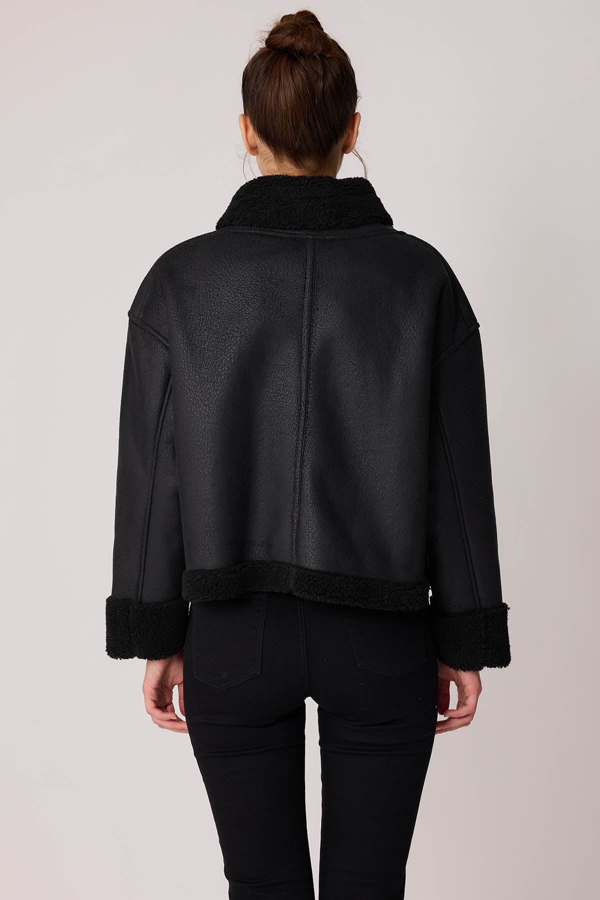 DUAL-POCKET FAUX LEATHER BIKER JACKET