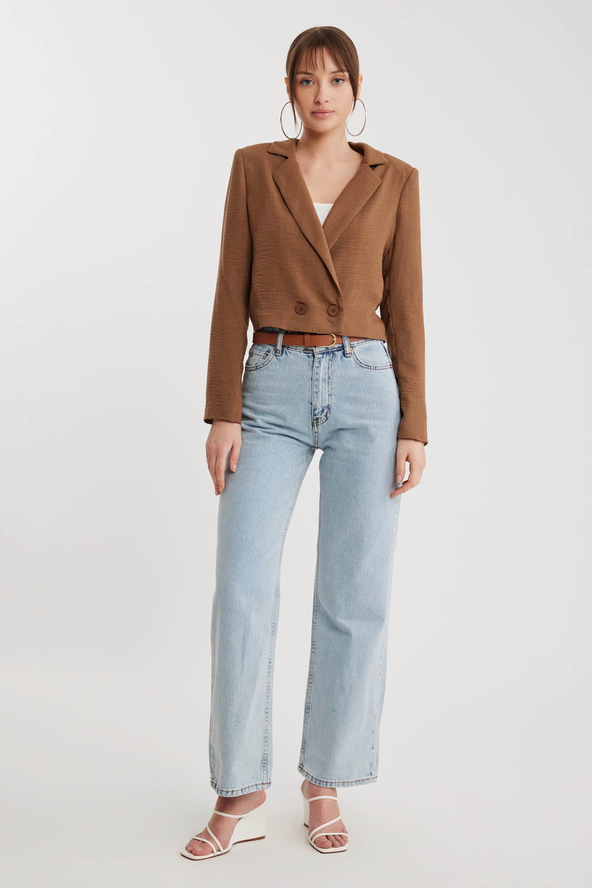 DOUBLE BUTTON  VISCOSE LINEN CROP JACKET