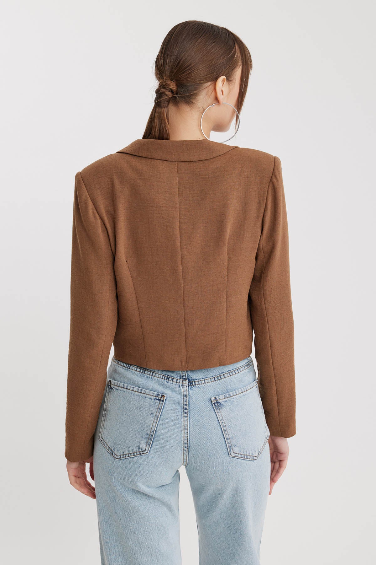 DOUBLE BUTTON  VISCOSE LINEN CROP JACKET