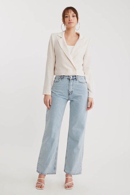 DOUBLE BUTTON  VISCOSE LINEN CROP JACKET