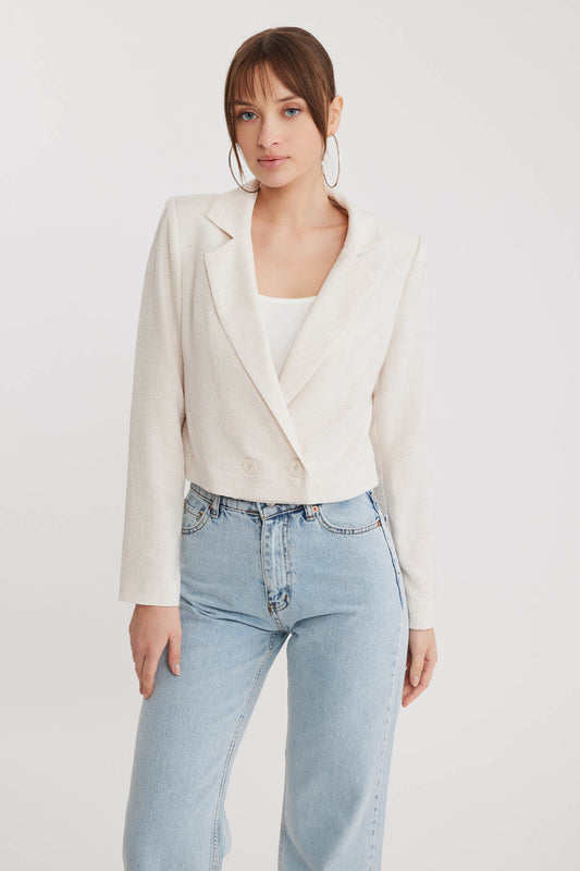 DOUBLE BUTTON  VISCOSE LINEN CROP JACKET